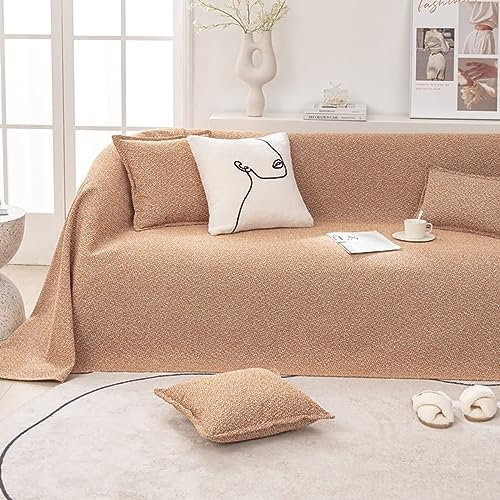 Homxi Sofabezug 4 Sitzer Big Sofa,210x400CM,Couch Überzug Einfarbig Couch Überzug Leinen Baumwolle Sofa Handtuch Orange Couch Überzug