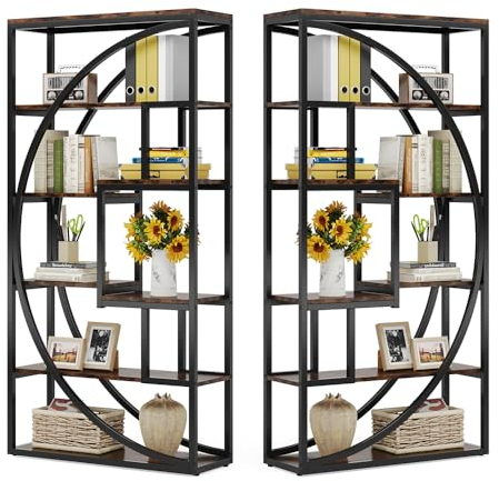 Tribesigns Industrielles Bücherregal 180cm Höhe - 5-stöckiges Vintage Braun Regal mit 8 offenen Fächern, Stabile Regaleinheit für Wohnzimmer/Heimbüro (2 Stück)