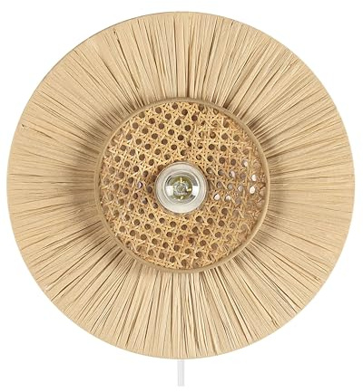 Wandleuchte Papier natürlich Rattan beige Wiener-Geflecht rund Boho Yaapi