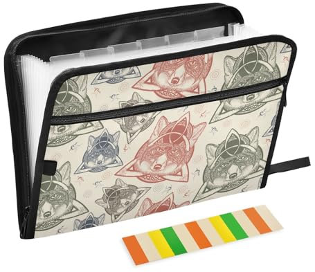 Fox Viking Akkordeon-Ordner im Vintage-Stil, 13 Taschen, A4, Briefform, mit Reißverschluss, Organizer, Aktenordner für Büroangestellte, Papierkram