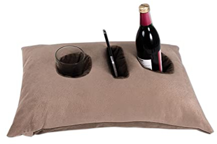 Relax ME Kissen Multifunktional Allzweckkissen -Tablett & Getränkebehälter- Tolles Geschenk Idee - Multifunktionskissen, Sofakissen, Kopfkissen, Dekokissen, Reisekissen - BeigeBraun 40 x 60 cm -