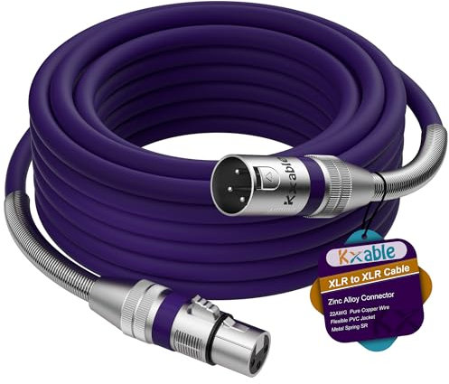 Kxable XLR Cable 10 Feet, Premium Microphone Cable, Heavy Duty 22AWG OFC Male to Female Cord, 3-Pin Shielded Mic Speaker Cable, Zinc Alloy Connectors, Metal Spring SR, Purple