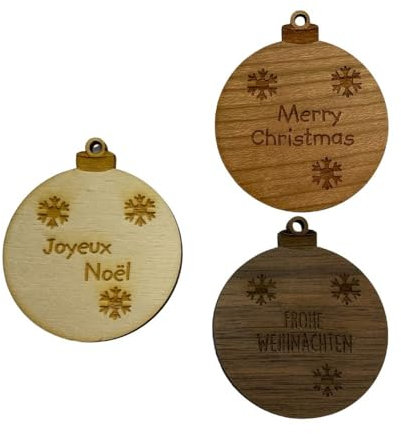 Holz-Anhänger Weihnachtskugel Aufschrift Merry Christmas, Holzart Pappel