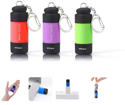 Cussity Small Torch, 3 Packs USB Mini Keyring LED Torch Rechargeable, Colorful Kids Torches for Camping/Hiking Outdoor Gifts, Waterproof Pockets Torch Flashlight for Backpack/Belt