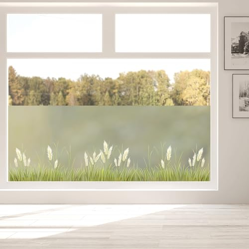 Wandtattoo Loft Sichtschutzfolie Fenster mit farbigen Pampasgras Motiv, Fensterfolie Blickdicht, Milchglasfolie Fenster, Fensterdeko selbstklebende Folie, Fenster Dekoration Gräser, Fenster Klebefolie