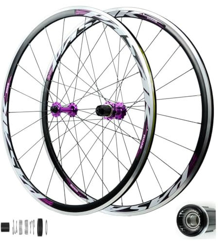 700C Rennrad Laufradsatz, Aluminiumlegierung 30MM Rennradfelge Schnellspanner/24H Speichen V-Bremsreifen 20C-35C for 8/9/10/11/12 Geschwindigkeit (Farbe : Purple)