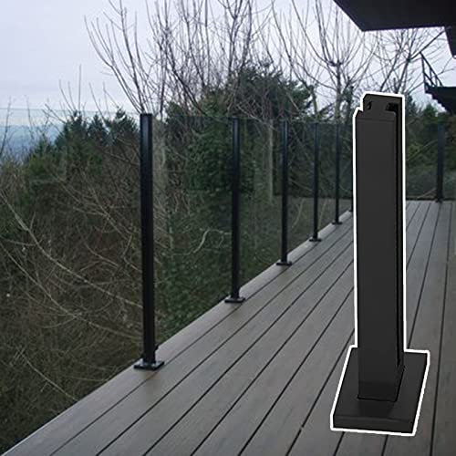 Balustradenpfosten, schwarzer Glasgeländerpfosten für den Außenbereich, Beton-/Holzboden, Glasbalustradenpfosten, Sicherheitsquadratbalkongeländer, Zaunpfosten, Handlauf (Farbe: Schwarz, mittlerer P