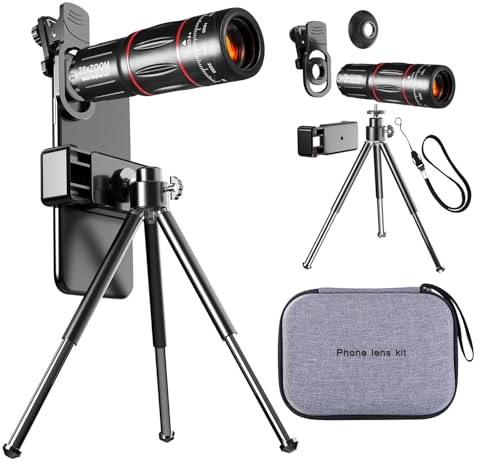Haobook 4-in-1optical Zoom High Definition Mobile Objektiv, 28 × Tele-Objektiv+20 × Makroobjektiv+0,6 × Weitwinkellinse+198 ° Fisheye-Objektiv, Stütze Handheld, Eye View, Spot Shooting
