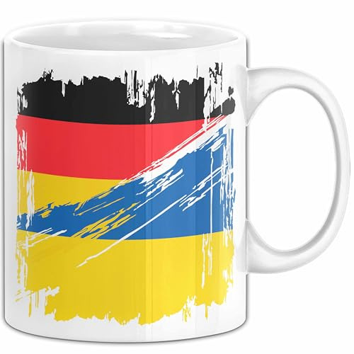 Trendation Ukraine Deutschland Flagge Halb Deutscher Halb Ukrainer Fußball Germany 2024 Europa Ukrain (Weiß)