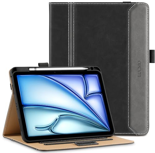 LUCMO Hülle für iPad Air 11 Zoll M3 / M2 / Air 5 / Air 4 10,9 Zoll, PU Leder Schutzhülle mit Ständer, Kartensteckplatz Tablet Schutzhülle für ipad Air 11 / Air 10,9 Zoll - Schwarz