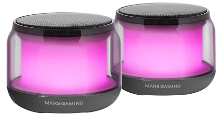 Mars Gaming MS-Aura, Altavoces Bluetooth 5.3, Chipset DSP Personalizado 15W, Iluminación RGB con Diseño Clearview 360º, Altavoces Compactos con Caja de Control de Volumen y RGB, Entrada AUX-IN, Negro