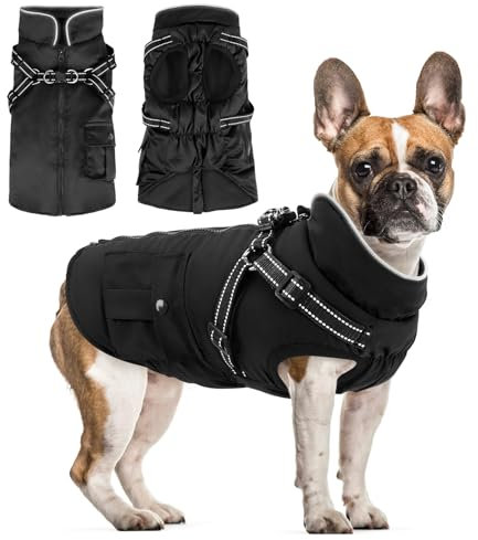 Woiil Hundemantel Thermo Hundejacke für Grosse Hunde wasserdichter Haustiermantel Winter Jacken Winddicht Winterhundejacke Haustierweste mit D-Ring Hundegeschirr Schwarz L