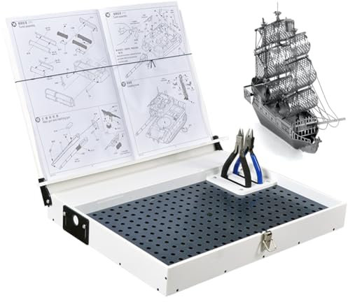 Portable Workbench for Model Making, Precision Parts Workstation with LED Light and Magnifying Glass for Hobby Model Assemble Building