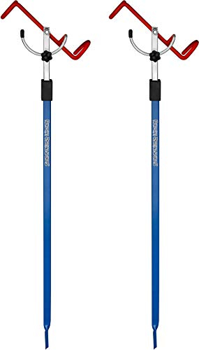 normani 2er Stück Rutenhalter Rutenauflage mit Winkelverstellung und Erdspieß - stufenlos höhenverstellbar 80 bis 125 cm Farbe 2 Stück - Blau/Rot