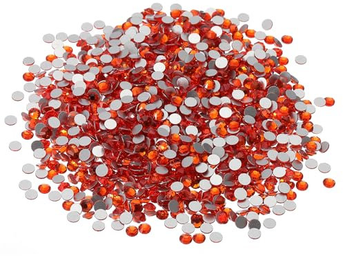PATIKIL SS16/1440Pcs Glass Diamante Rhinestone, Crystal Glass Flat Back Rhinestones Round Crystal Man Made Gems Diamond Decor for Nail Art Craft Clothes DIY Makeup, Orange Red