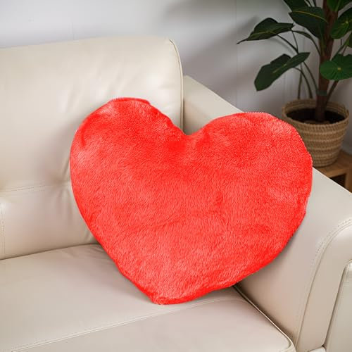 Yuragim Herzkissen Kuschelkissen, 46x36 cm Herz Kissen Herzform Plüsch Kissen Aesthetic Flauschig Dekokissen Kopfkissen Zierkissen Süßes Kissen Heart Pillow für Kinderzimmer Sofa Dekoration, Rot