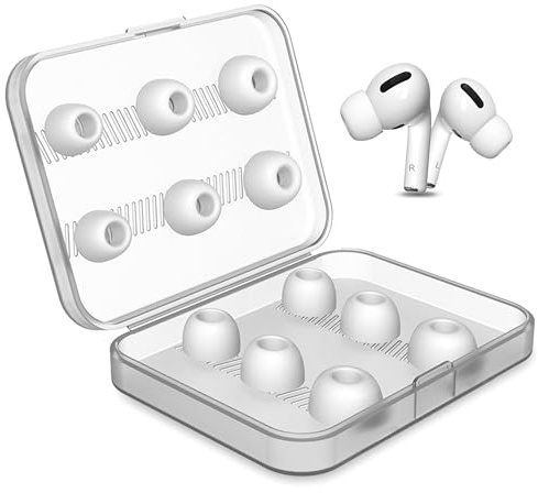 Ersatz-Ohrstöpsel, kompatibel mit Airpods Pro, Silikon-Ohrstöpsel mit tragbarer Aufbewahrungsbox, S/M/L, 3 Größen, 6 Paar, Weiß, 6 Paar