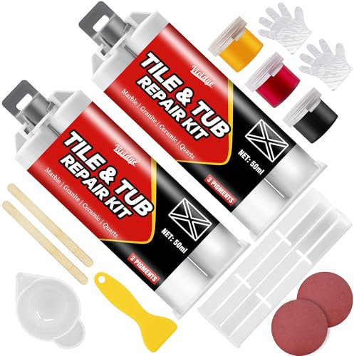 Kit Reparacion Baldosas Blanco (Color a Juego), Pasta Reparadora de Ceramica, Fibra de Vidrio, Esmalte, Porcelana, Acrílico, Granito y Mármol, Que Llena Astillas, Grietas, Rasguños y Abolladuras
