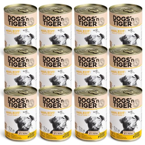 Dogs’n Tiger Adult Premium Nassfutter für Hunde, Mahlzeit, Hunde Nassfutter, tiergerechte Rezeptur mit 67% Fleischanteil an Huhn, Leinsamenöl & Kräuter – ohne Zucker & künstliche Aromen, 12x 400g