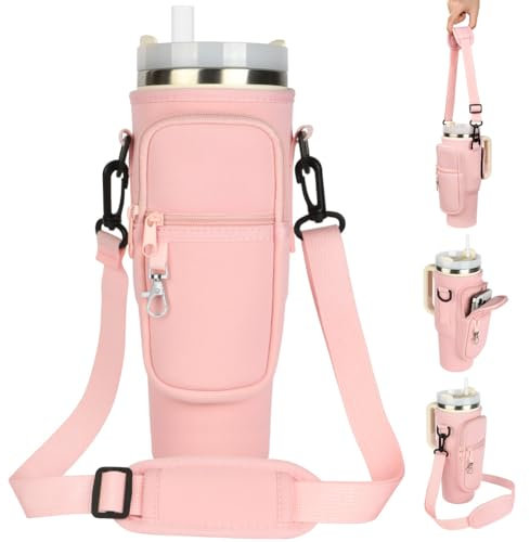 AYESY Sac de Transport de Bouteille d'eau, Rose Stanley 40oz Tumbler Sac Bouteille d'eau, Sac de Bouteille avec Pochette de Téléphone bandoulière réglable pour la Marche, Le Voyage et Le Camping