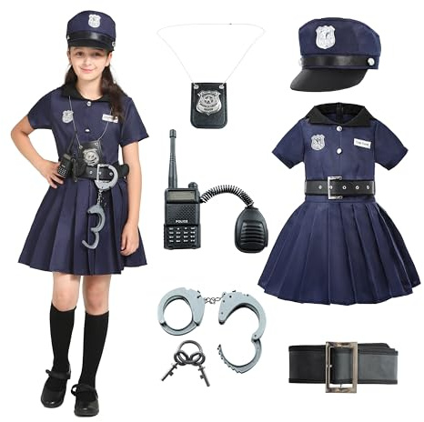 Wizland Enfants police costume fille, police uniforme costume Halloween fantaisie dress up 4-6 ans