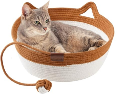 Maisly Cuccia per gatti in corda di cotone, traspirante e antigraffio, pieghevole, per tutto l'anno, con palla da gioco per gatti e cani di piccola taglia fino a 22 lbs