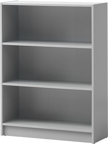 Modern Low Bookcase Unit, 80 cm Wide, Adjustable Shelves, Light Grey, CD DVD Storage