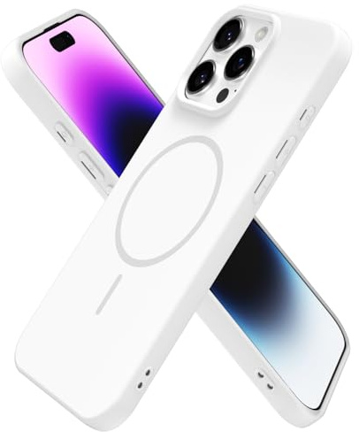 oakxco for iPhone 14 Pro Max Case Silicone Mag Safe, Magnetic Slim Thin Phone Case Compatible with Magsafe Wireless Charging, Cute Girly Aesthetic Soft Rubber Gel Safecase for Women Girls, White