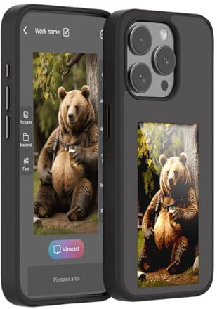 NFC Smart Display Phone Case with E-Ink Screen, Shockproof Protection for iPhone 16 Pro/Pro Max, 10.16 cm Display (Black, iPhone 16 Pro)