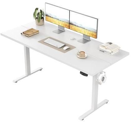 Klicelor Höhenverstellbarer Schreibtisch, Elektrischer Steh-Sitz Bürotisch, Computertisch mit 2 Memory-Funktion, Stehpult, 110 x 60 cm, Weiß