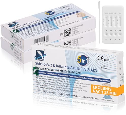 5-in-1 Test Atemviren-SARS-CoV-2 & Influenza A+B & RSV & ADV Antigen Combo Test Kit-Schnelltest für Zuhause - Zertifizierte Premiumqualität - Einfach, Schnell, Präzise (3)