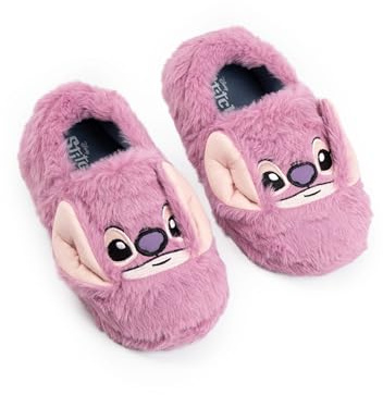 Disney Lilo & Stitch Angel Girls Pink Slip On Loafer Slippers | Fluffy Home Wear Movie Character Footwear for Relaxing | Children's House Slippers | Lilo & Stitch Merch