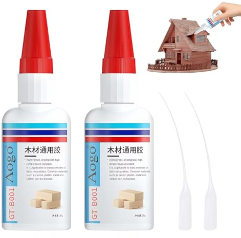 Pegamento para madera extrafuerte Express, transparente, de secado rápido, resistente al agua, juego de 2 unidades (cada 30 g con pipeta), resistente al agua y versátil para reparación de muebles