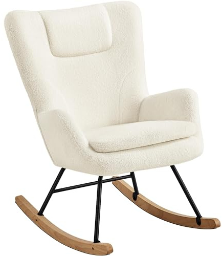 Yaheetech Schaukelstuhl mit Klappbarer Rückenlehne, Gepolsterter Schwingsessel bis 136 kg belastbar, Schaukelsessel fürs Wohnzimmer/Schlafzimmer/Balkon, Relaxstuhl Beige