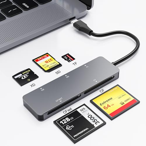 CFast 2.0 Kartenleser, 5 in 1 Speicherkartenleser, 5 Gbit/s USB-C CFast Kartenleser für San Disk, Sony Card, Transcend, Lexar, Lesen Sie 5 Karten für Cfast/SD/CF/XD/TF Karte gleichzeitig