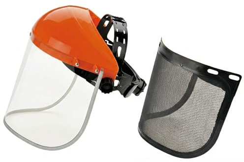 funluck 2-in-1 Yard Work Face Shield for Chainsaw & Trimming, Clear Anti-Fog Visor & Mesh Screen, Adjustable Headgear for Gardening, Woodworking & DIY Tasks