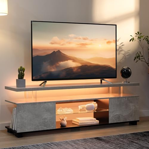 Cubehom LED TV-Schrank 130 cm, Moderno mobile TV con illuminazione a LED e spazio di archiviazione, tavolo TV per soggiorno, per televisori fino a 60 pollici, grigio