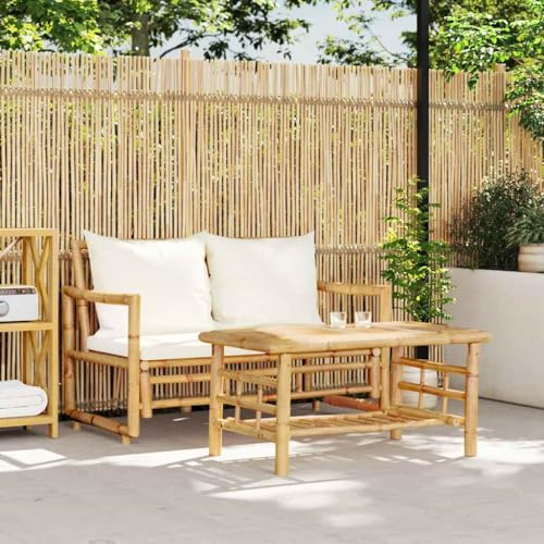 kithwjll Ensemble de 2 canapés de jardin avec coussins en bambou, petit ensemble de meubles de jardin, canapé d'extérieur pour balcon et terrasse, banc confortable avec housse amovible