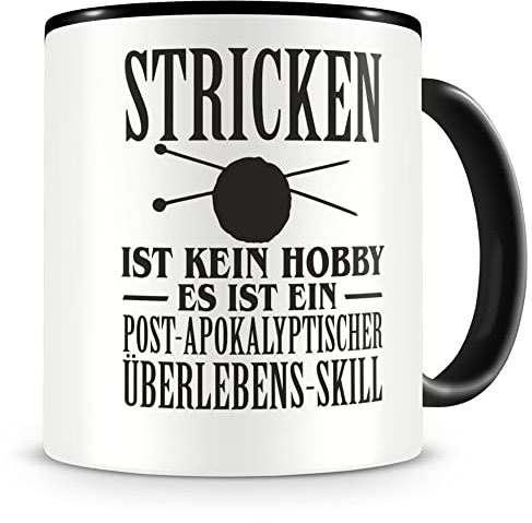 Samunshi® Stricken ist kein Hobby Tasse Kaffeetasse Teetasse Kaffeepott Kaffeebecher Becher H:95mm/D:82mm schwarz