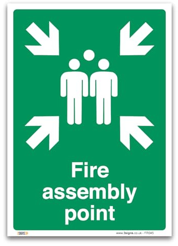Fire assembly point Sign - 1mm Rigid Plastic Sign - Fire Action Safety - Mandatory Safety Signage (A4-297 x 210mm)