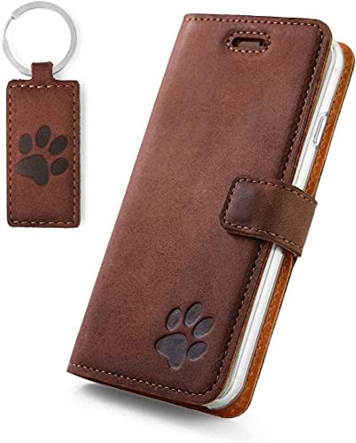 RFID - Pfote - Hülle Premium Vintage Ledertasche Schutzhülle Wallet Case aus Echtesleder Nubukleder Farbe Nussbraun für Samsung Galaxy S10 5G