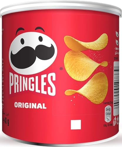 Pringles Original Crisps Can 40g (Pack of 12) | Potato based crisps in a handy small resealable can, an easy lunchtime or afternoon snack at home, at work or on the go