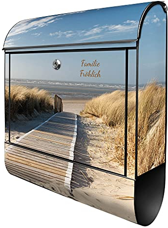 banjado® Design Briefkasten personalisiert Dünen 38,5x46,5x13cm & 2 Schlüssel - Briefkasten Stahl schwarz Zeitungsfach pulverbeschichtet - Postkasten A4 Einwurf inkl. Montagematerial