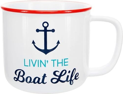 Pavilion Gift Company 67894 Livin' The Boat Life Kaffeetasse aus Steingut, ca. 450 ml, Weiß