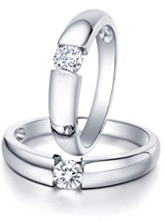 KnSam Platin Ringe Einfache Runde Mit Eingelegtem Diamant 0,35 Ct Diamantringe Herren Ein Paar Ringe Paarpreis Ringe Set Silber