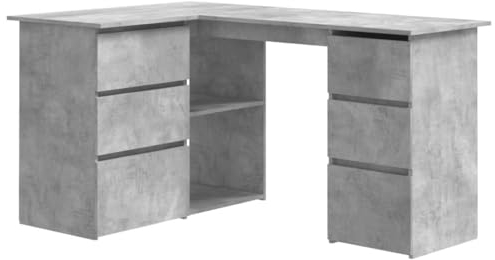 vidaXL Bureau d'angle, Table d'Ordinateur, Table d'Étude, Meuble de Salon Salle de Séjour Salle de Travail Maison Intérieur, Gris Béton Bois d’Ingénierie