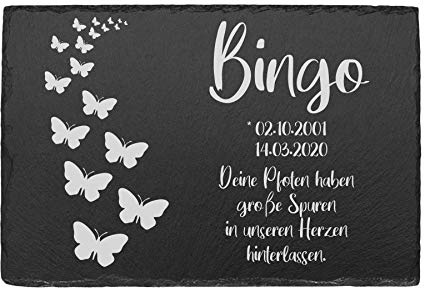 Grabstein Tiergrabstein Schiefer Hund Katze personalisiert Schmetterlinge | Gedenkstein für Hunde und Katzen, Tiergrabstein, Erinnerung, Andenken an Haustier, Grabschmuck