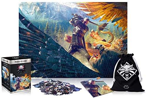 Good Loot The Witcher 3: Wild Hunt Gryffin Fight - 1000 Teile - für Erwachsene und Kinder ab 14 Jahren - 68 x 48 cm Puzzle-Poster für Spiele und Transporttasche - The Witcher Ware