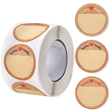 500 Stücke Marmelade Etiketten Homemade mit Rotem Herz ablösbare Label Kraftpapier Aufkleber, Backen Geschenktüten, Thanksgiving, Geschenksticker, Abdichtung Aufkleber Etiketten, Sticker auf Rolle