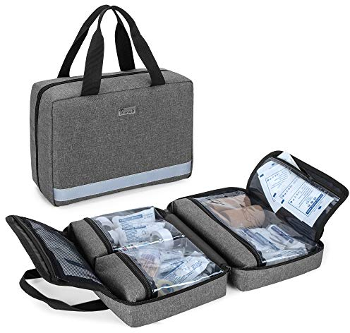 Trunab Botiquin de Primeros Auxilios Coche Gris, Vacío, SÓLO Bolsa Bolsa de Farmacia, Caja Botiquín Casa Profesional para Kit de Emergencia, Ideal para Hogar, Camping, Viajes y Senderismo